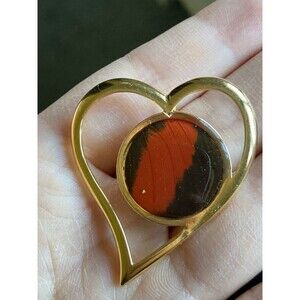 Vintage 925 sterling silver gold vermeil butterfly wing heart pendant